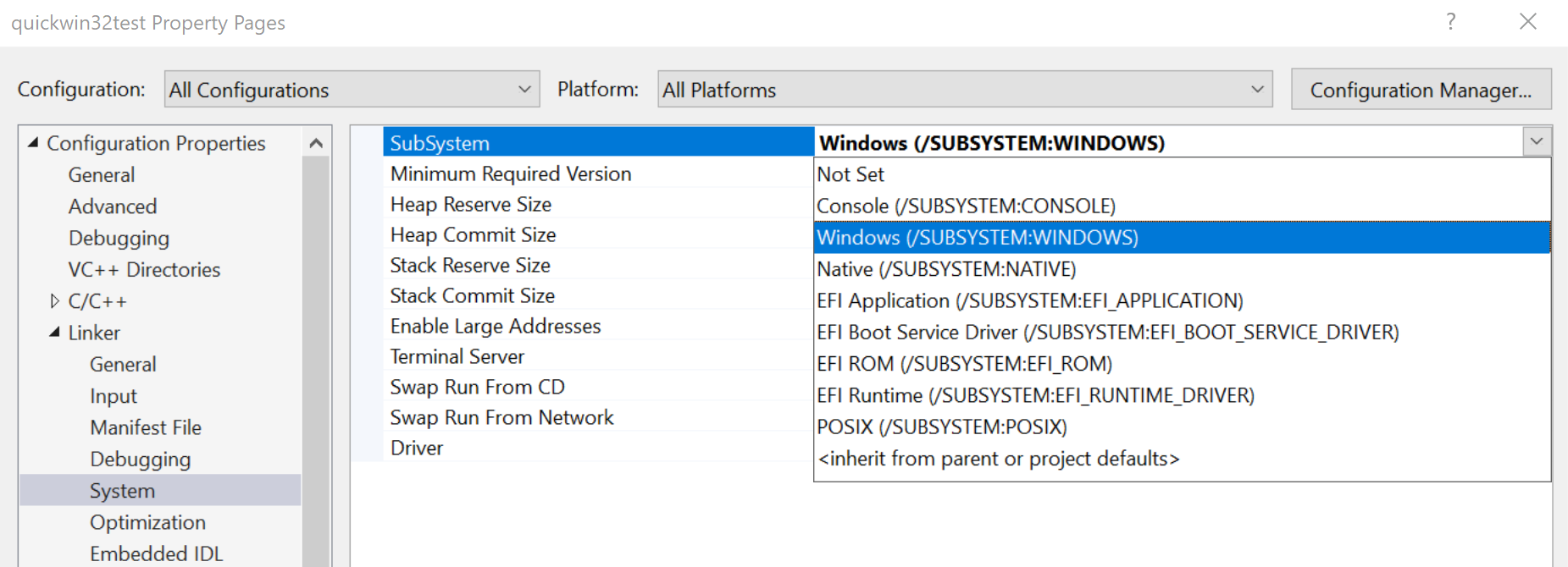 Changing the Windows subsystem from console to win32